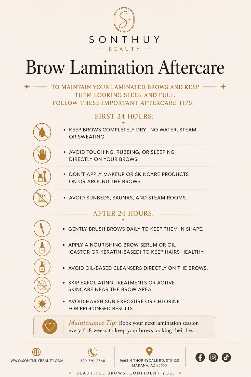 Sonthuy Beauty brow lamination aftercare guide
