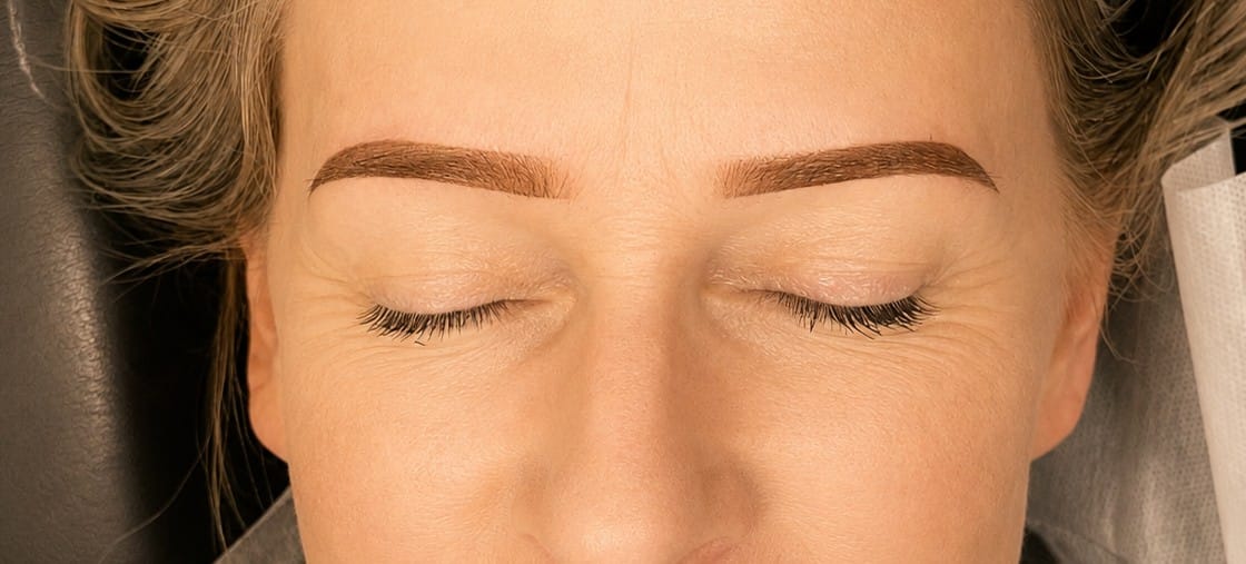 Airbrush brow shaping and tint result at Sonthuy Beauty, Tucson